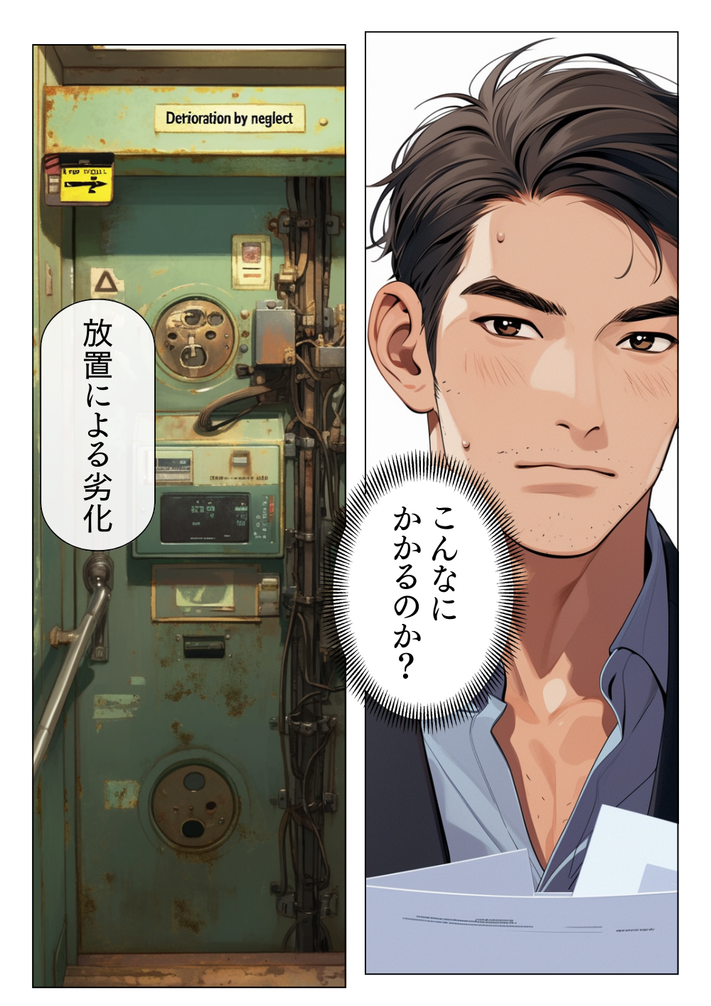 ��~�����܂ܔN�����o�߂��A�G���x�[�^�[���ӂ̐ݔ��⌚���S�̂����X�ɌÂтĂ����l�q�ƁA�G���x�[�^�[�������\���ƈ�̉����A�P����Ή������G�ɂȂ��Ă����󋵂�`�����}���K�B